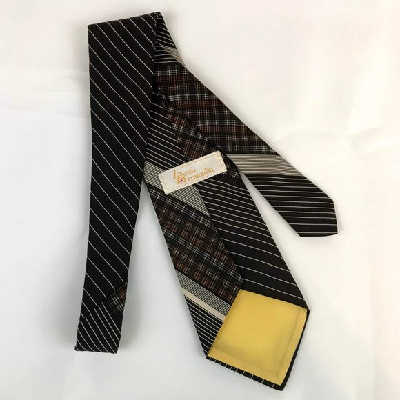 Beau Brummell 1970's Mod Brown Necktie, Thin White Stripes Orange Tie, 4in wide - Picture 3 of 5